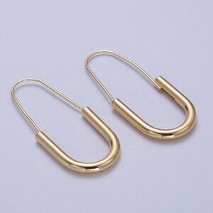 Gold Crescent U Hoop Long Hook Minimalist Earrings - 24K Gold Plated U Shape